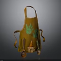 Orange Kitchen Apron With Green Handprint Design And Hanging Utensils