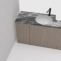 Modern Marble Countertop Washbasin Vanity With Wooden Cabinets And Black Faucet