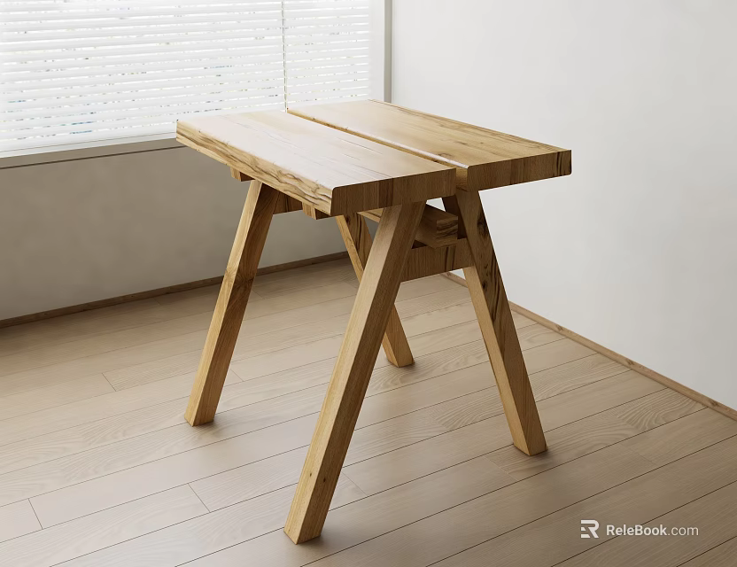Wooden Stool With Simple Design Crossed Legs And Natural Wood Finish For Interior 3d model 