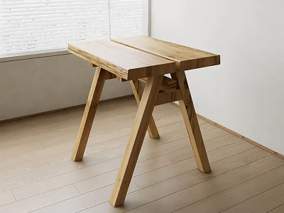 Wooden Stool With Simple Design Crossed Legs And Natural Wood Finish For Interior 3d model