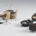 Modern Office Desk Setup With Computer Desk Lamp And Comfortable Chairs 3d model