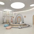 Bright Modern Kindergarten Interior With Round Windows And Colorful Play Seats