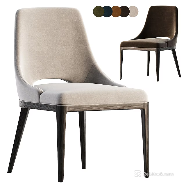 Modern Accent Chairs With Light Gray Fabric Dark Brown Velvet And Wooden Legs 3d model 