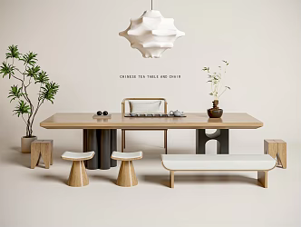 Tea table and chair potted chandelier 3d model
