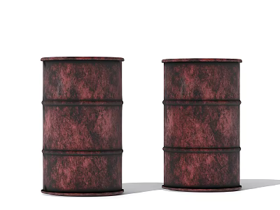 Two Rusty Red Industrial Equipment Oil Drums For Industrial Applications 3d model