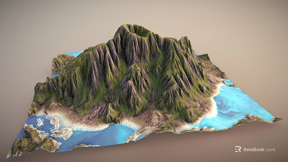 Scenic Natural Garden Landscape Featuring Mountainous Terrain Lush Green Vegetation And Blue Water Regions 3d model 