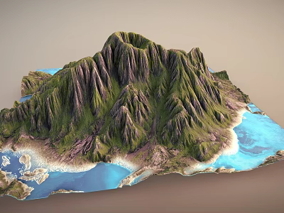 Scenic Natural Garden Landscape Featuring Mountainous Terrain Lush Green Vegetation And Blue Water Regions 3d model