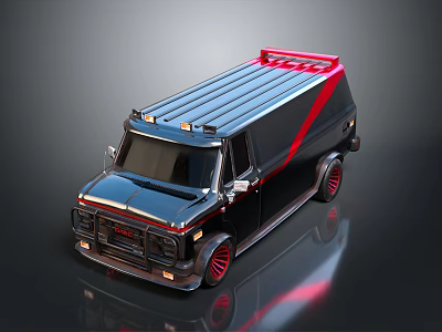 Custom Black Van With Red Roof Strip Red Rims Roof Lights And Front Grille 3d model