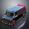 Custom Black Van With Red Roof Strip Red Rims Roof Lights And Front Grille