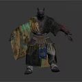 Wolf Headed Man In Traditional Robe With Colorful Sash Clawed Hands And Arm Tassels