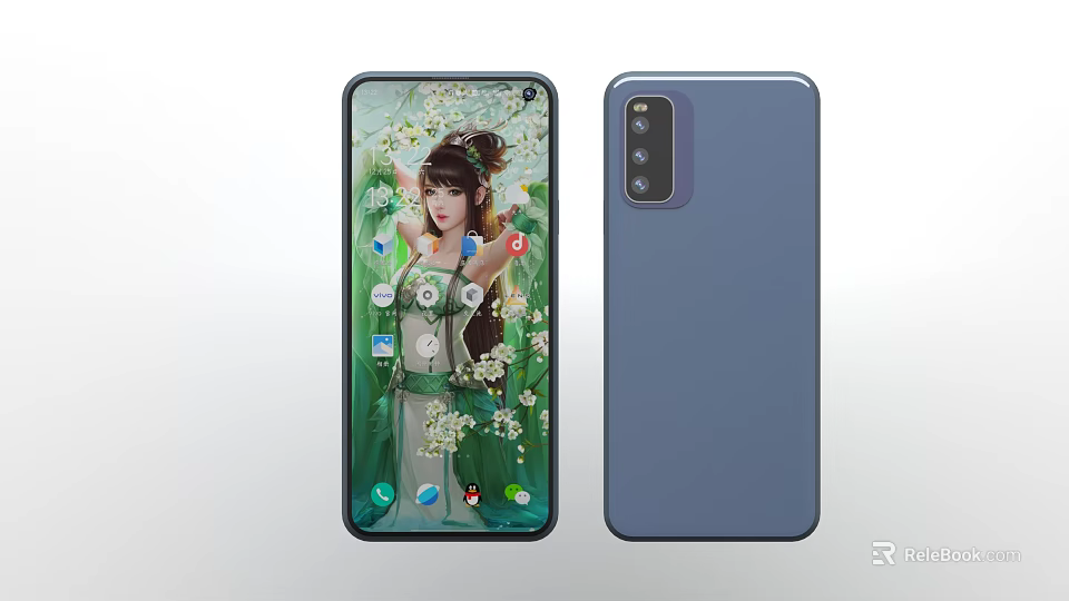 Sleek Modern Smartphone Front Display Interface With App Icons And Blue Back Camera Design 3d model 