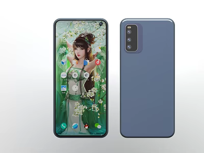 Sleek Modern Smartphone Front Display Interface With App Icons And Blue Back Camera Design 3d model