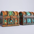 Decorative Vintage Style Treasure Chests With Carved Details Green Accents And Brass Locks