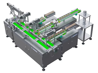 Industrial Equipment Automated Production Line With Green Conveyor Belt And Mechanical Components 3d model