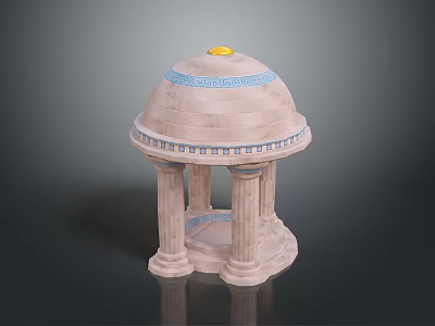 Stone Architectural Model Featuring Dome Blue Patterns Yellow Top And Columns 3d model