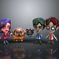Colorful Cartoon Characters 3D Models With Purple Green Red Hairstyles And Animal Figures