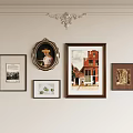 Ornate Wall Decor With Framed Artworks Oval Mirror And Decorative Moldings