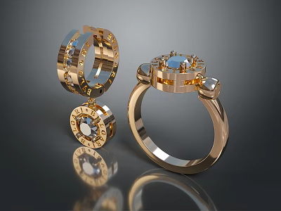 Elegant Gold Jewelry Ring With Blue Gemstone And Shiny Setting Design 3d model
