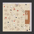 Detailed Arranged Classroom Interior With Desks Chairs Blackboard Clock And Windows