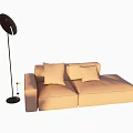 Beige Multi Person Sofa With Comfortable Cushions And Modern Floor Lamp 3d model