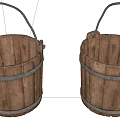 Rustic Decorative Ornament Set With Two Wooden Buckets Metal Hoops And Handles