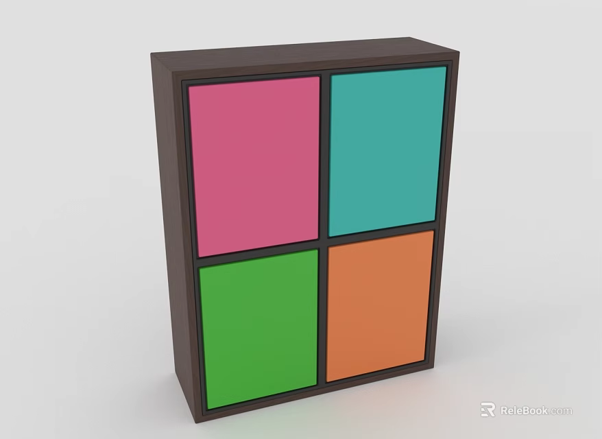Entryway Side Cabinet with Four Colored Panels Pink Blue Green Orange Dark Frame 3d model 