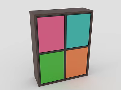 Entryway Side Cabinet with Four Colored Panels Pink Blue Green Orange Dark Frame 3d model