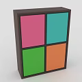 Entryway Side Cabinet with Four Colored Panels Pink Blue Green Orange Dark Frame