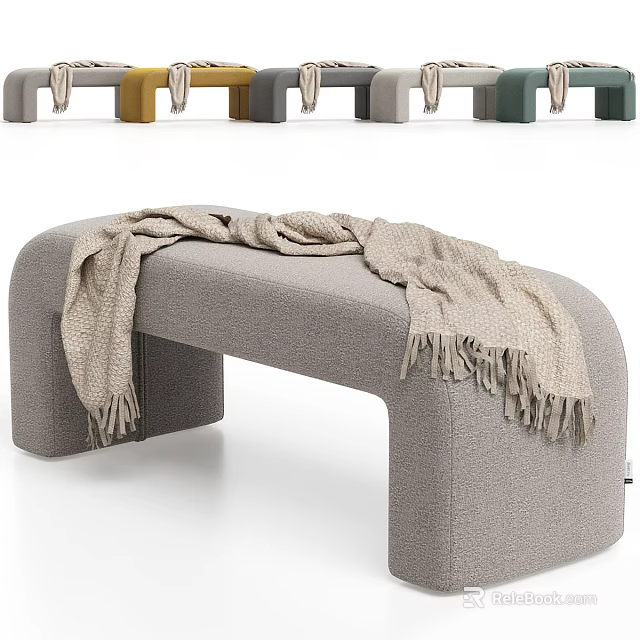 Gray Fabric Ottoman With Soft Blanket And Fringe Details Design 3d model 