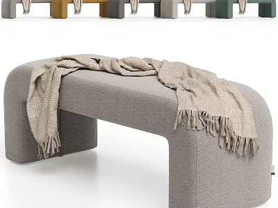 Gray Fabric Ottoman With Soft Blanket And Fringe Details Design 3d model