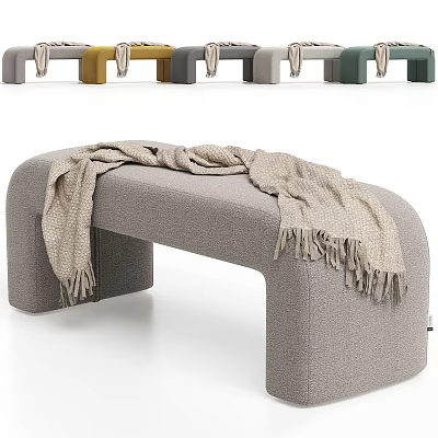 Gray Fabric Ottoman With Soft Blanket And Fringe Details Design 3d model