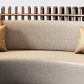 Modern Curved And Linear Sofa Set With Wooden Frame And Beige Throw Pillows