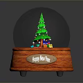 Decorative Snow Globe Architecture With Green Christmas Tree Gifts And Orange Base