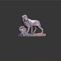 Ancient Style Stone Lion Statue With Paw On Ball On Rectangular Base Decorative Sculpture