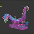 Colorful Low Poly Dragon Figure With Green Base And Orange Coral Decorations