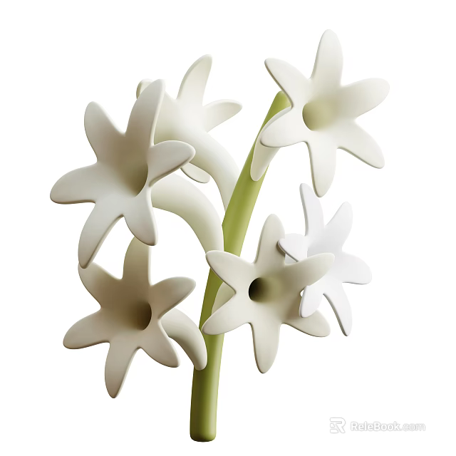 White Star Shaped Flowers With Green Stem And Multiple Gathered Blooms 3d model 
