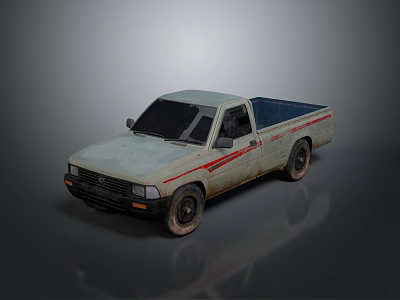 Vintage Light Colored Pickup Truck With Red Stripes And Muddy Exterior 3d model