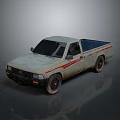 Vintage Light Colored Pickup Truck With Red Stripes And Muddy Exterior
