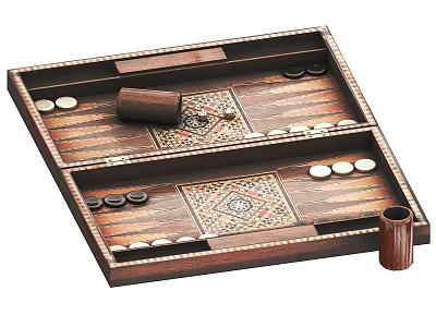 Wooden Backgammon Board Game Set With Decorative Patterns And Game Pieces 3d model