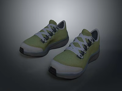 Light Green And White Mesh Design Sneakers With White Laces And Gray Soles 3d model