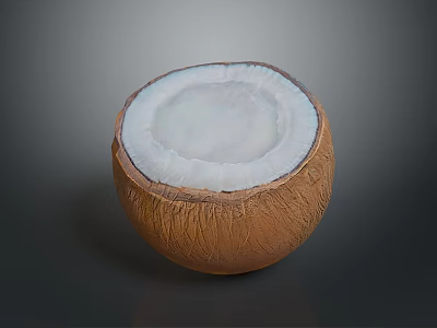 Halved Coconut With White Flesh And Brown Outer Shell On Dark Surface 3d model
