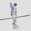 Game and Movie Character With White Wings Helmet White Purple Outfit And Long Staff