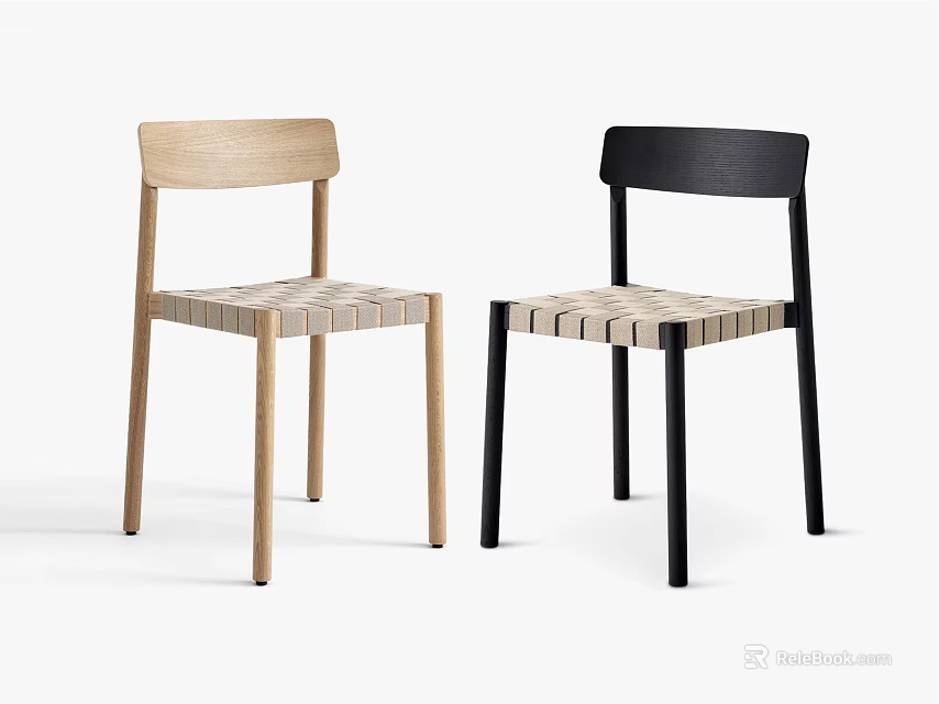 Light Wood And Black Modern Dining Chairs With Woven Seat Design 3d model 