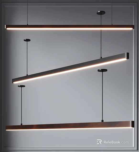 Modern Minimalist Linear LED Pendant Light With Slim Metal Design For Dining Area Lighting 3d model 