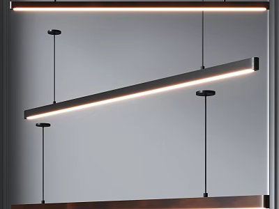 Modern Minimalist Linear LED Pendant Light With Slim Metal Design For Dining Area Lighting 3d model