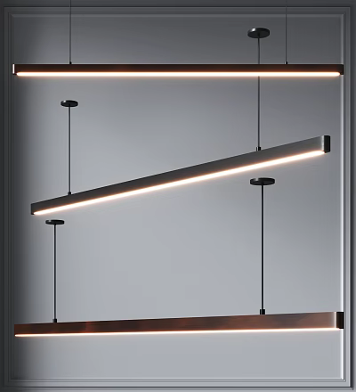Modern Minimalist Linear LED Pendant Light With Slim Metal Design For Dining Area Lighting 3d model