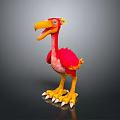 3D Cartoon Bird With Red Yellow Feathers Large Orange Beak And Yellow Sharp Claws