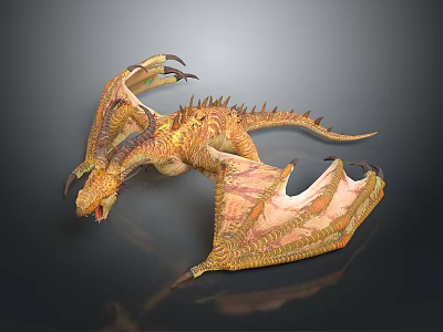 Golden Orange Dragon Game Movie Character With Spread Wings And Detailed Scales 3d model