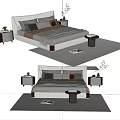Modern Double Bed Setup With Upholstered Headboard Bedside Tables And Area Rug 3d model