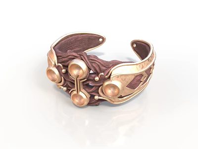Handcrafted Brass Bracelet With Circular Ornaments And Intricate Woven Texture Design 3d model